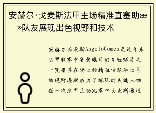 安赫尔·戈麦斯法甲主场精准直塞助攻队友展现出色视野和技术